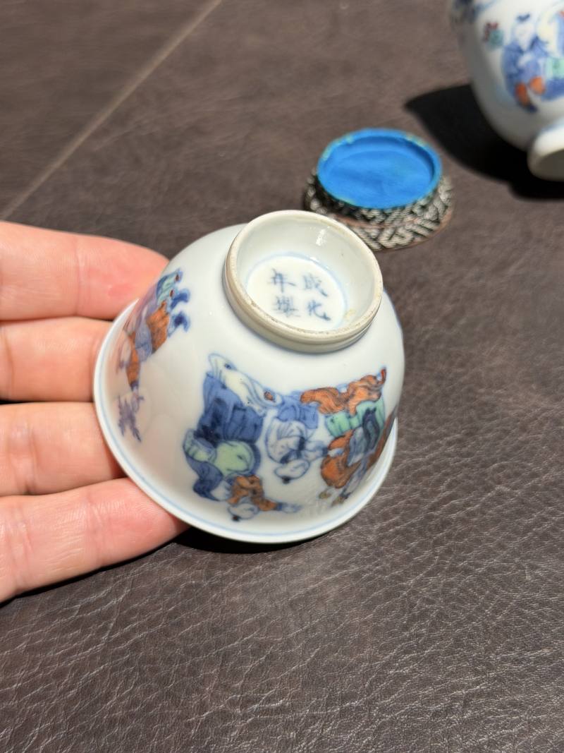 清雍正 斗彩三星人物纹酒圆一对（配座） - 图9