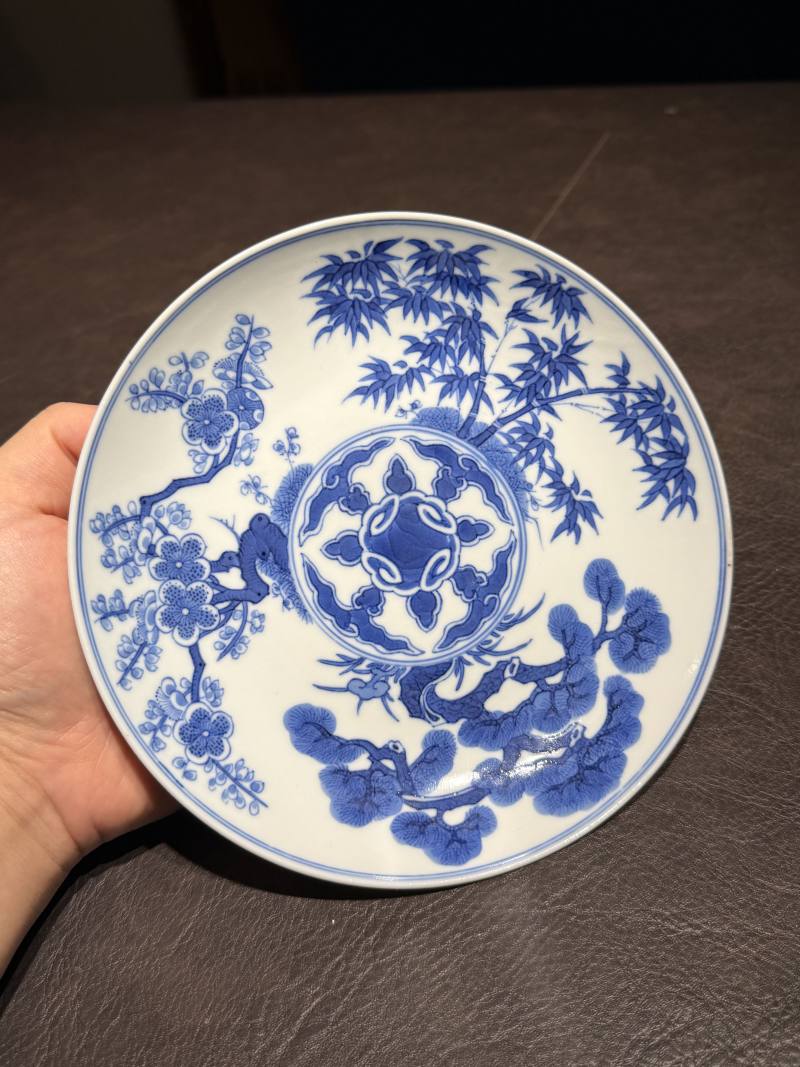 清道光 “戊申年蕙亭制造”青花松竹梅纹盘 - 图4