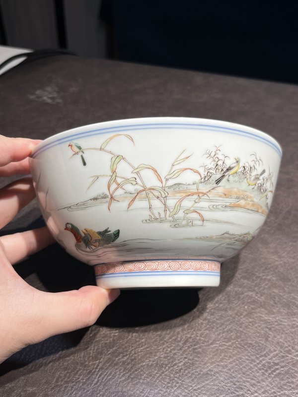 清康熙 五彩荷塘鸳鸯图碗 - 图23