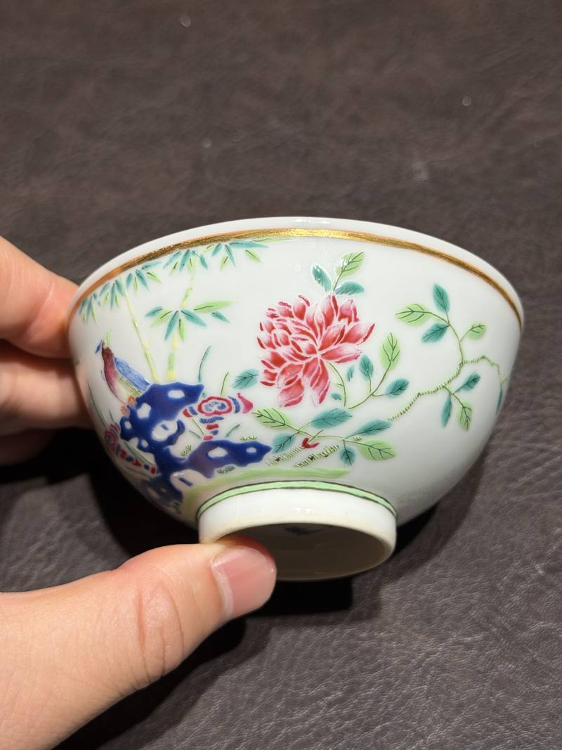 清光绪 粉彩洞石花鸟茶圆 - 图6