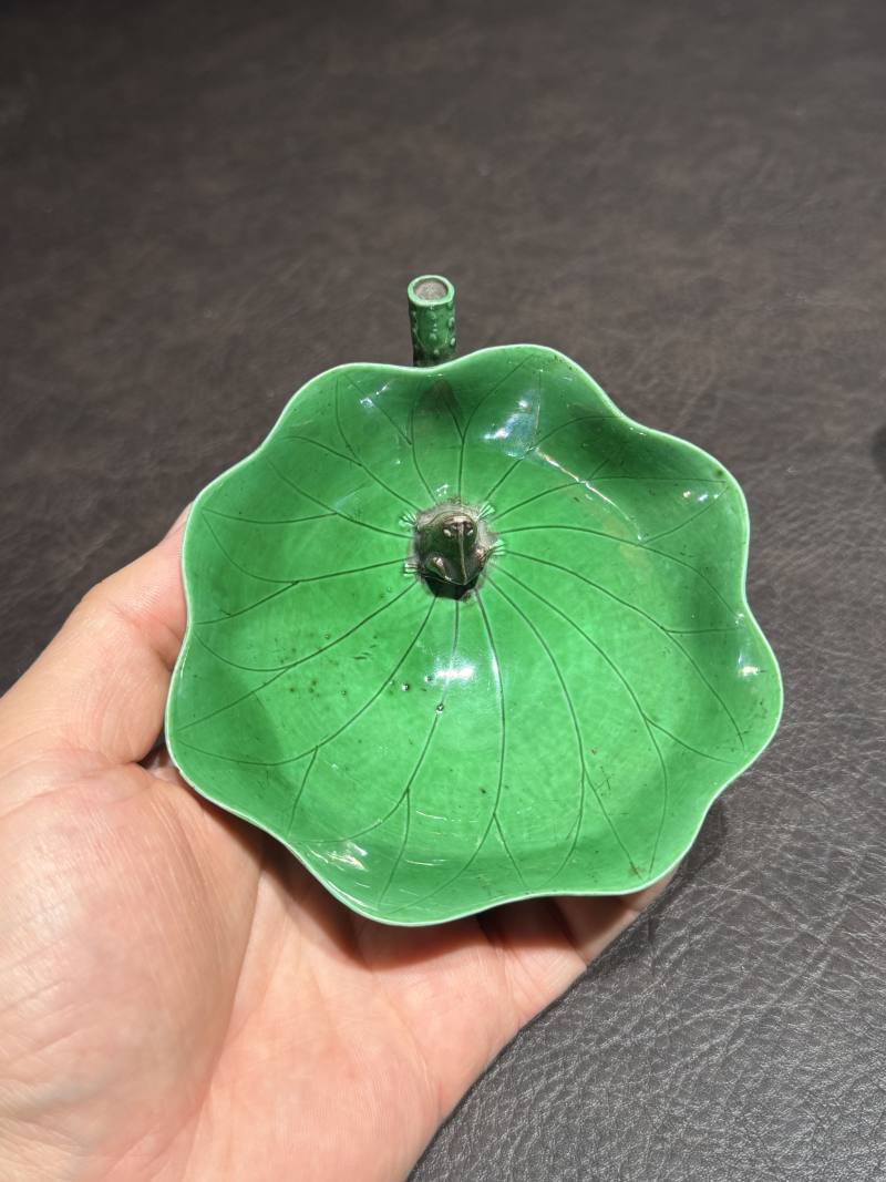 清康熙 绿釉荷叶秋操杯一对 - 图4