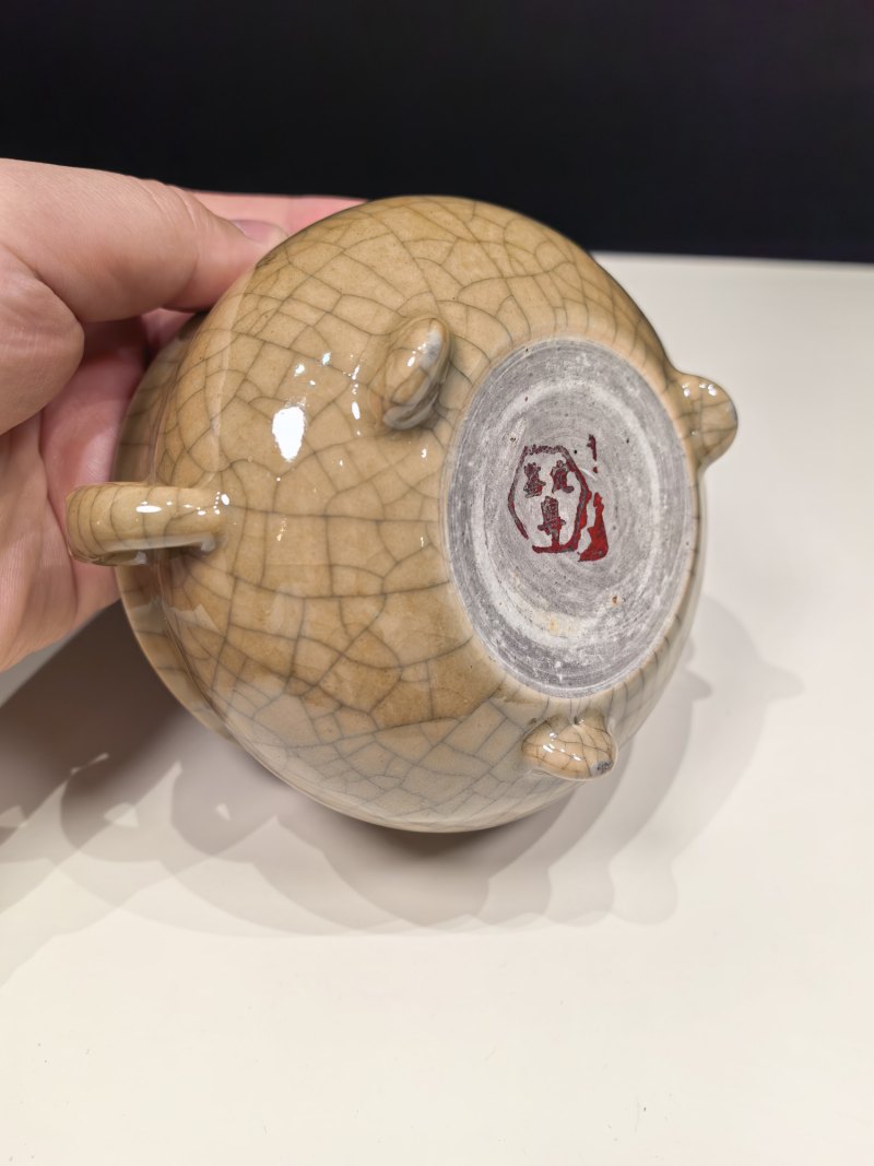 清乾隆 仿哥釉双耳炉 - 图9
