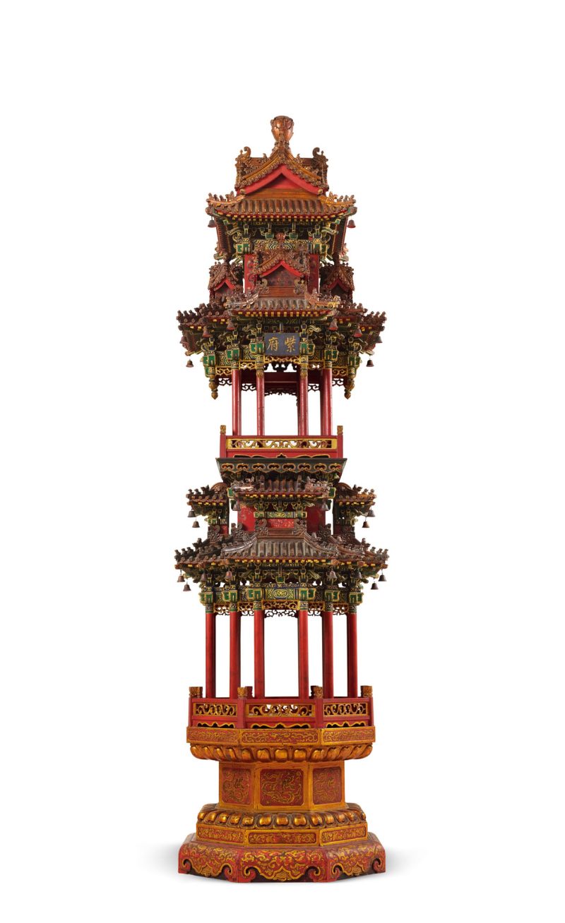 清晚·木髹红漆描金多层“紫府”塔式佛龛