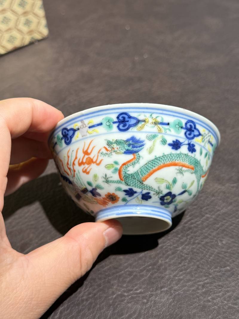 清光绪 青花五彩龙凤纹茶圆一对 - 图21