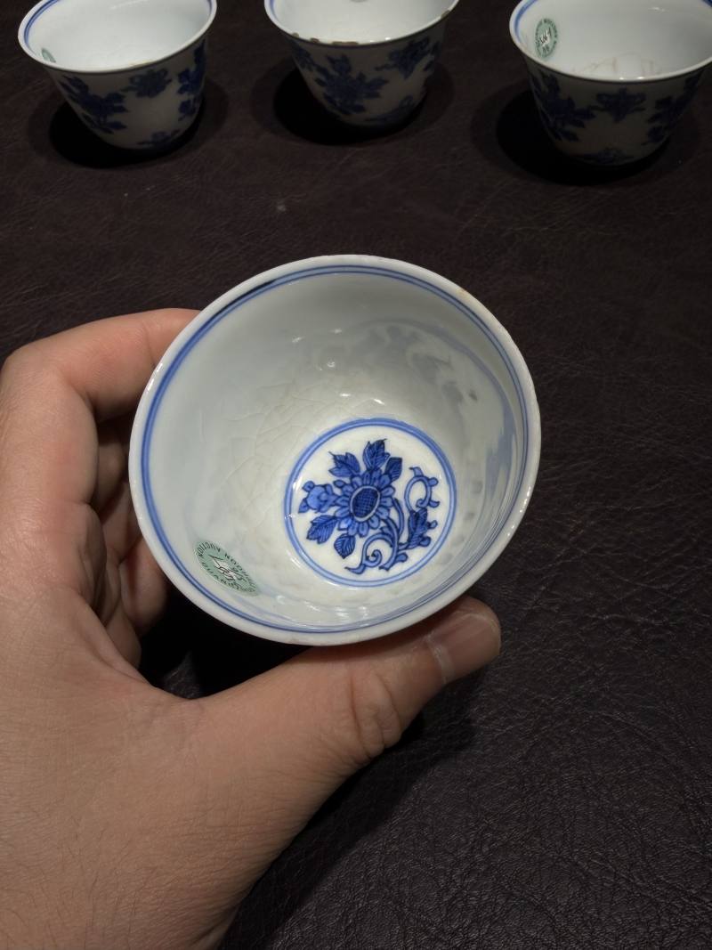 清康熙 青花清供图茶杯（一组六件） - 图28