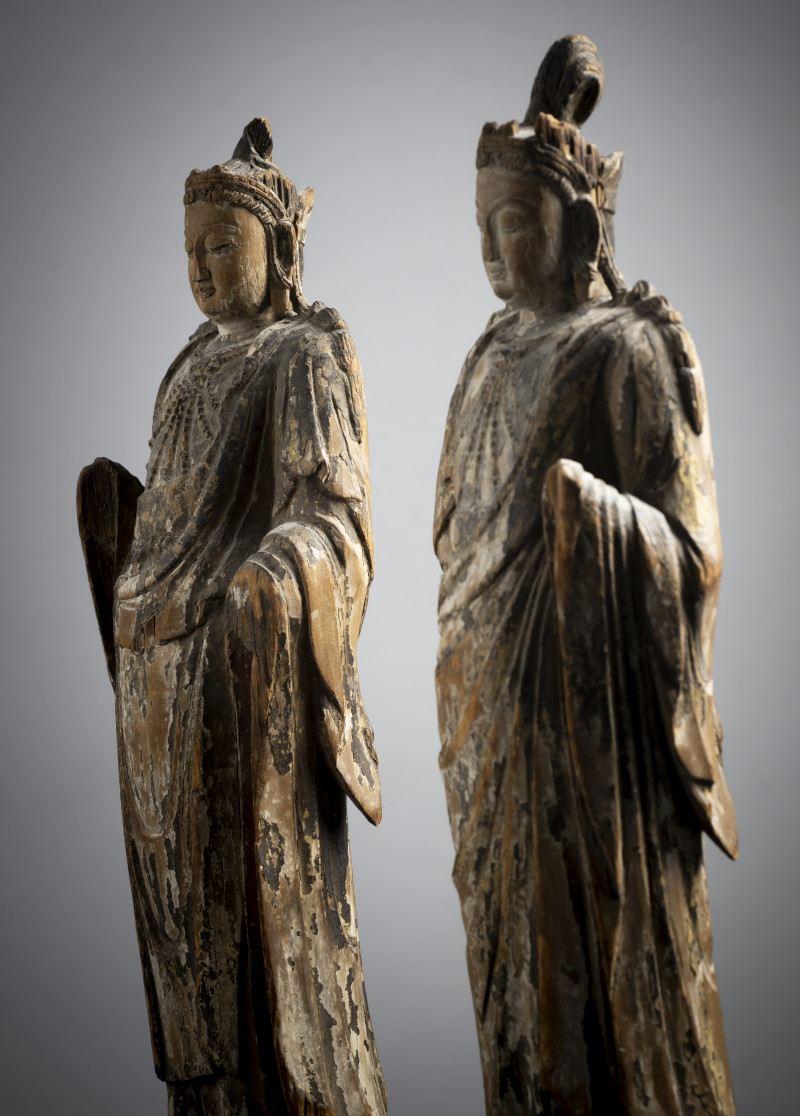 TWO WOOD FIGURES OF BODHISATTVAS - 图4