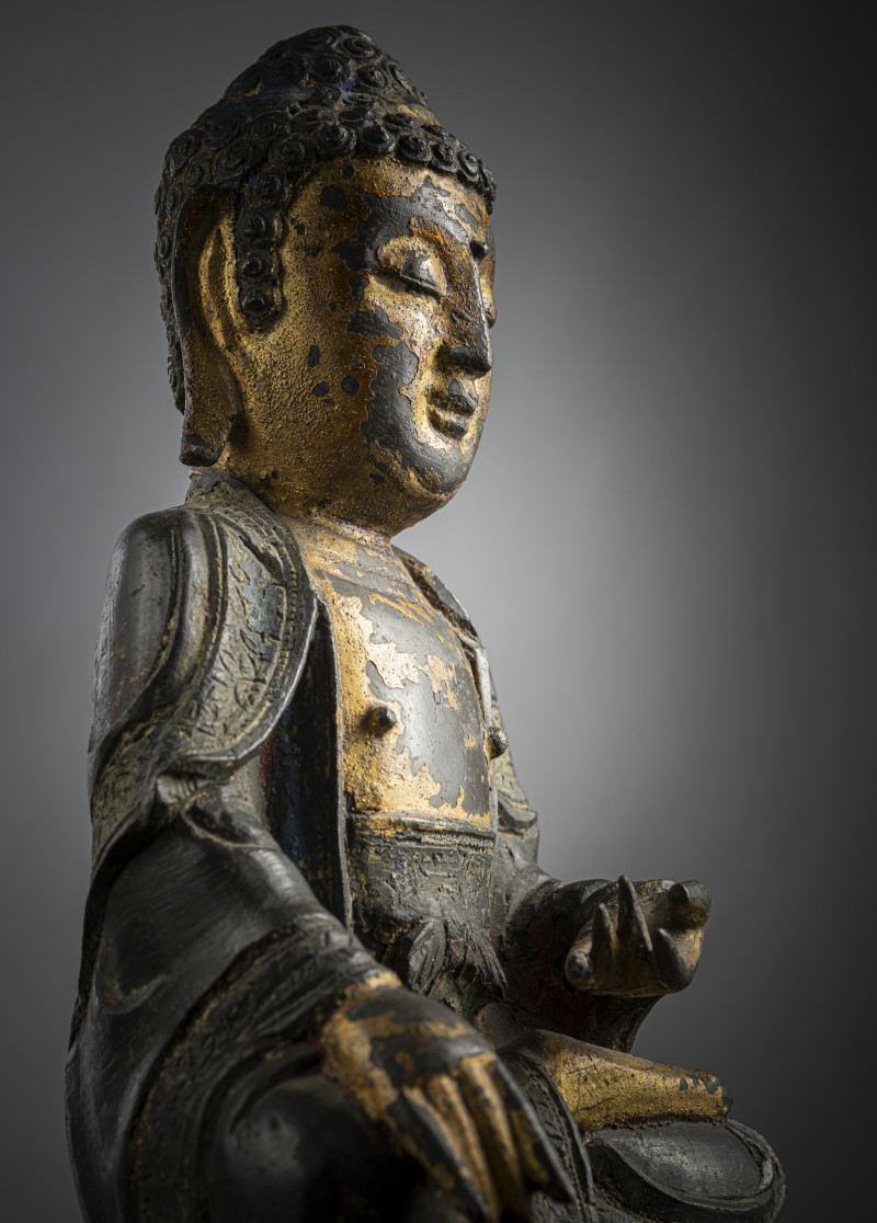 A part-gilt bronze of Buddha Shakyamuni in the meditation seat - 图3