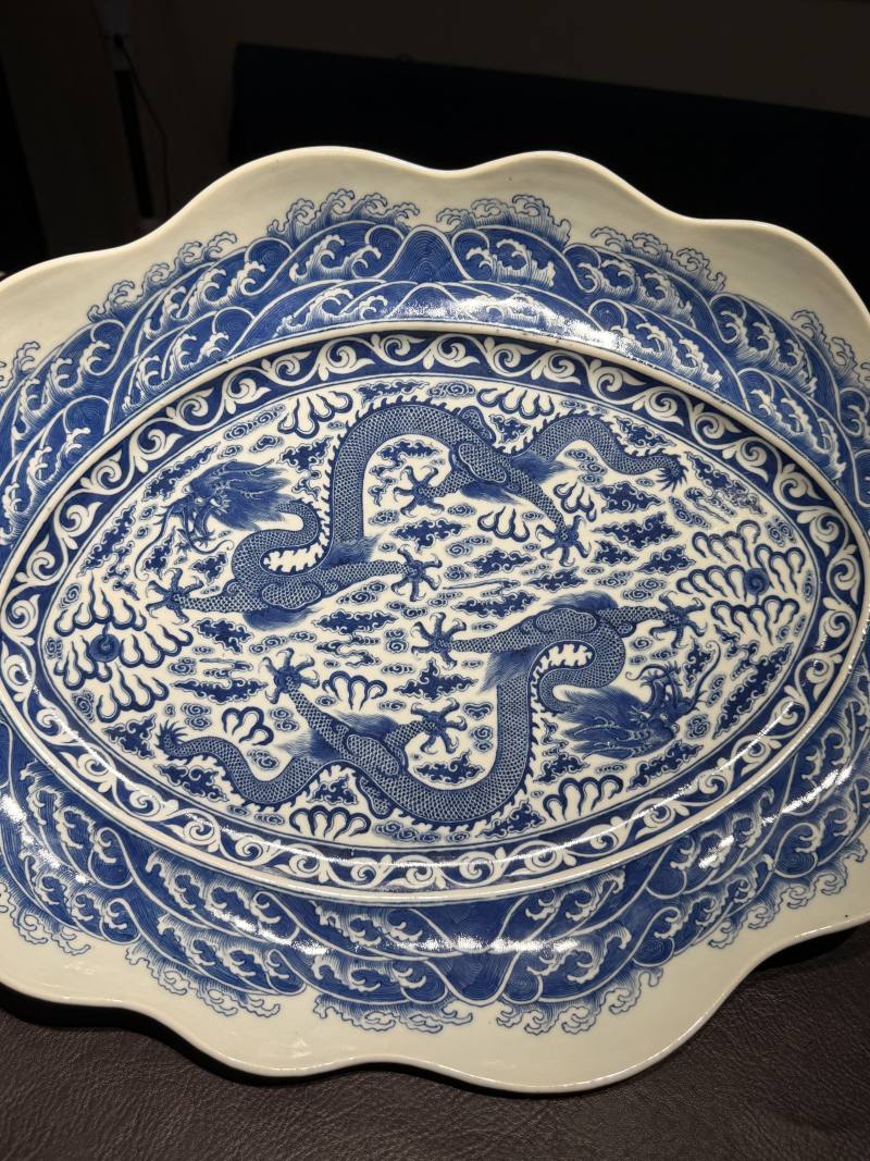 清光绪 青花海水龙纹大盘 - 图5