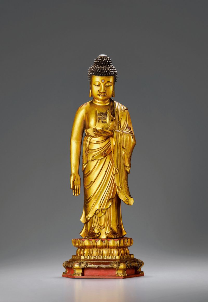 清·木胎金漆接引佛立像