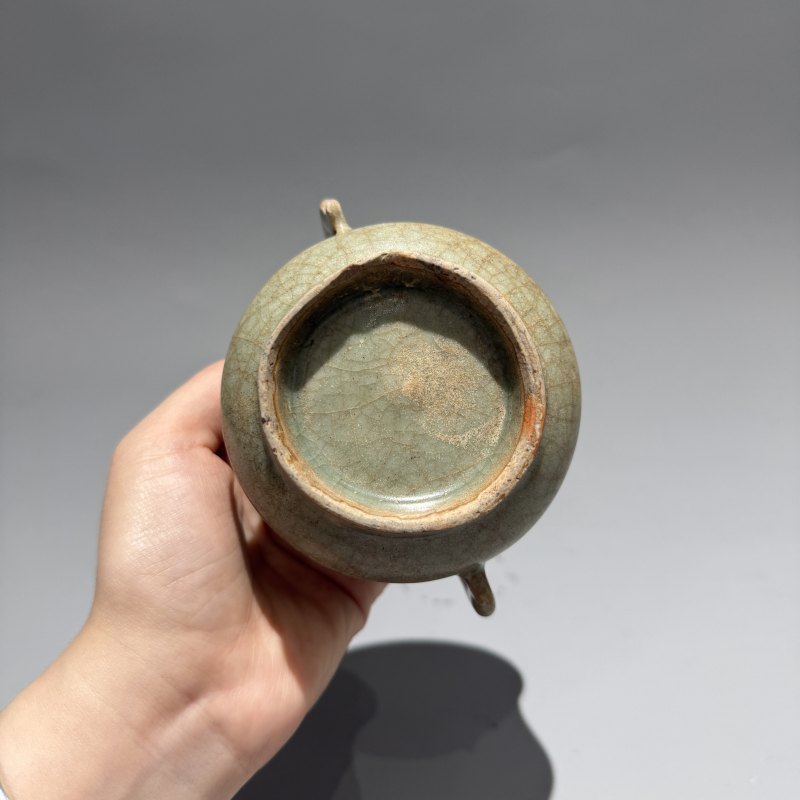 明代 龙泉青釉双耳炉 - 图12
