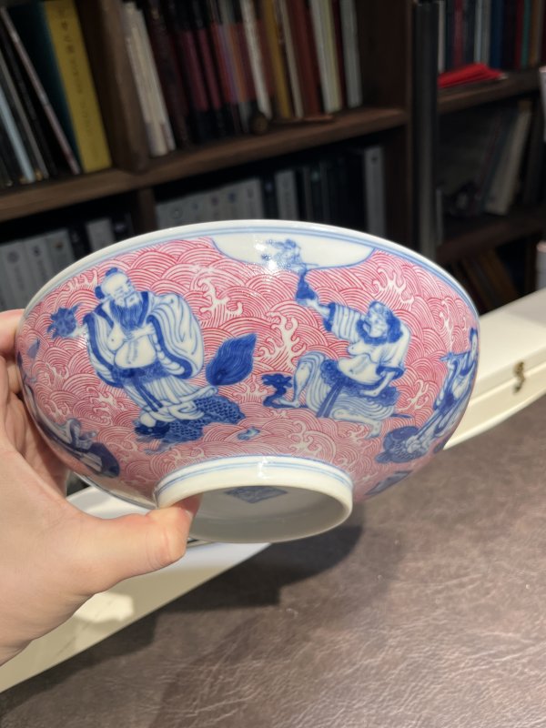 清道光 青花胭脂红彩八仙人物纹碗 - 图15