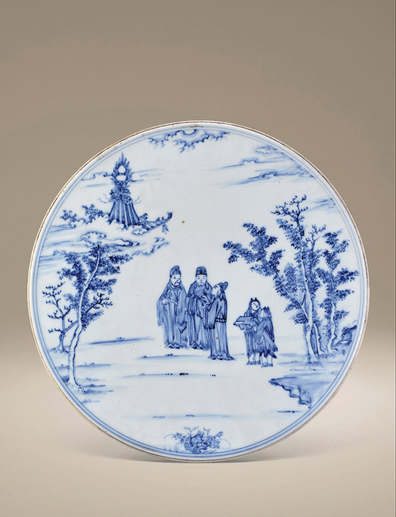 明成化 青花孔子问礼老聃图瓷板 - 图10