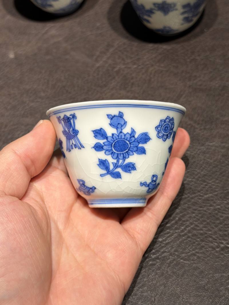 清康熙 青花清供图茶杯（一组六件） - 图29