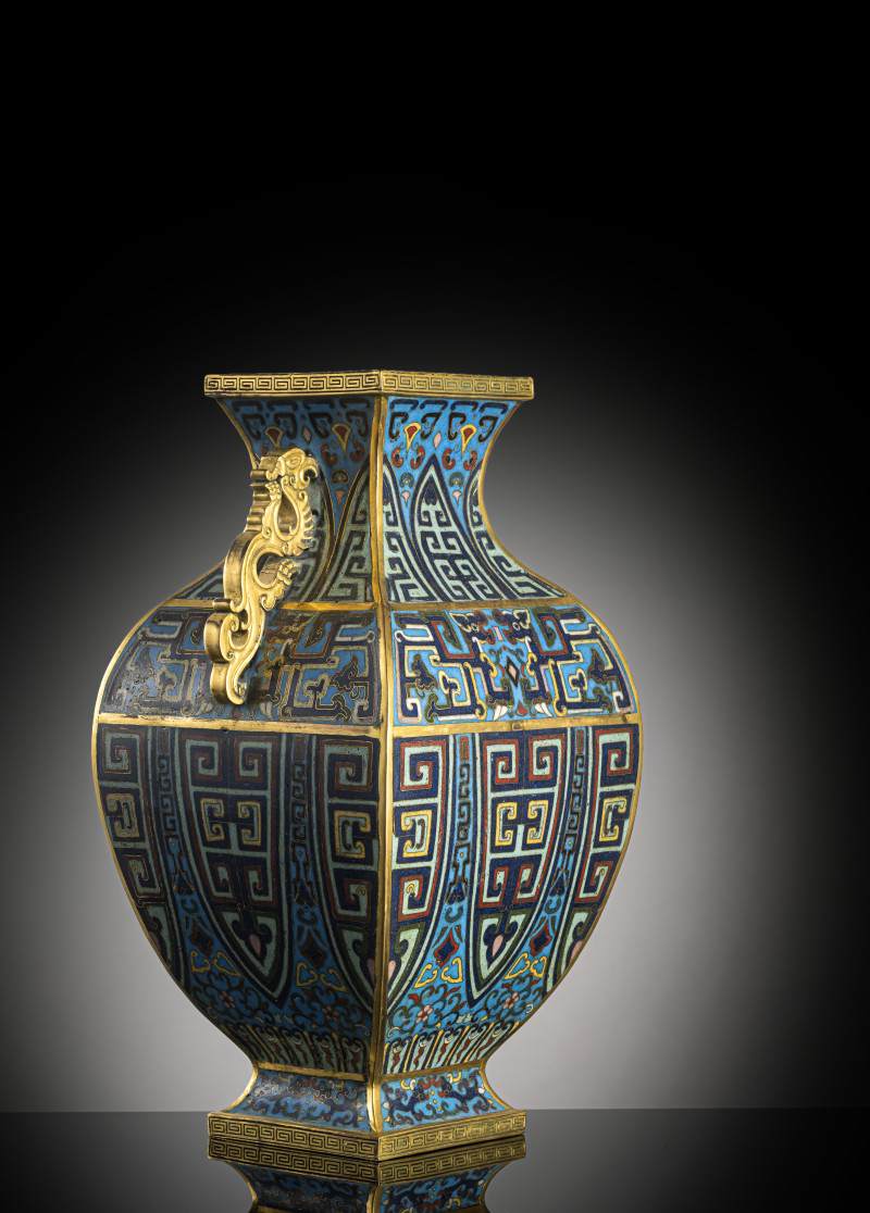 A square cloisonne enamel archaistic vase, fanghu - 图10