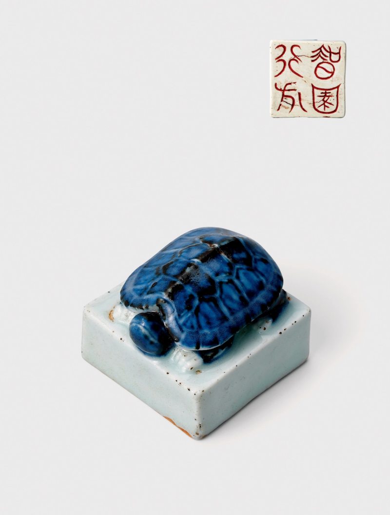 明·青花龟形钮印章