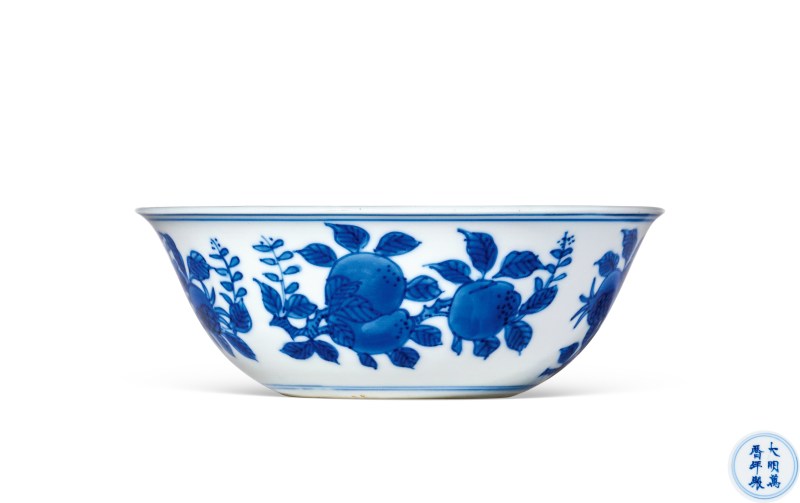 清康熙 青花花果纹卧足杯 - 图5