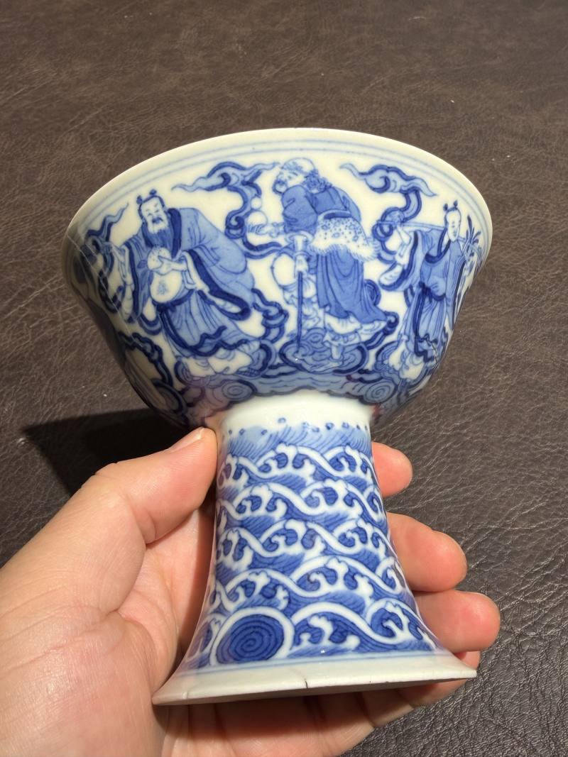 清道光 青花八仙人物高足碗一对 - 图11