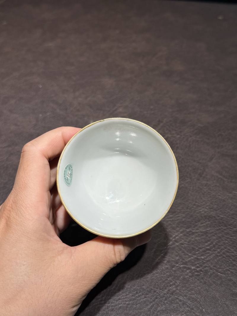 清雍正 胭脂釉高足杯一对（配木座） - 图21