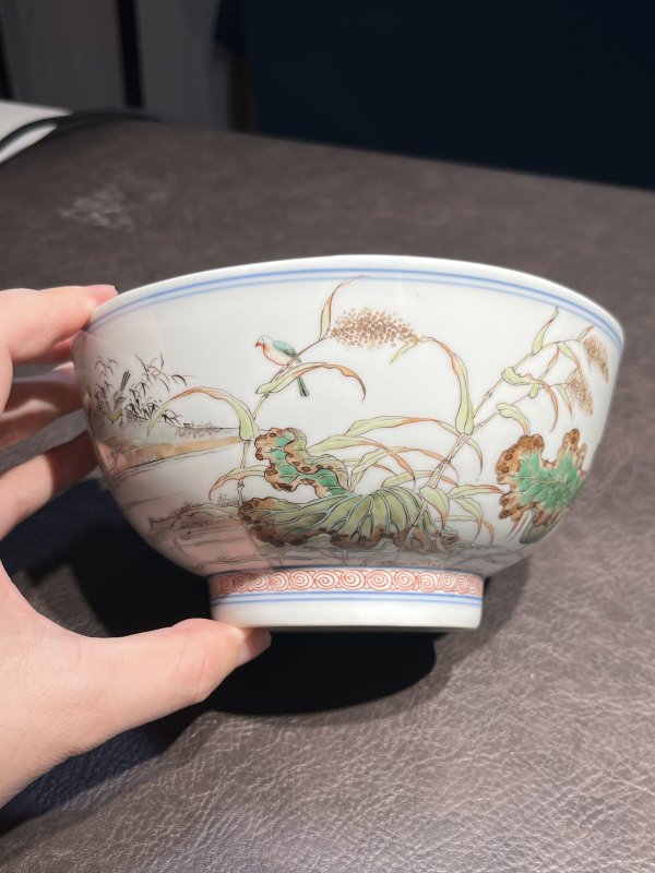 清康熙 五彩荷塘鸳鸯图碗 - 图25