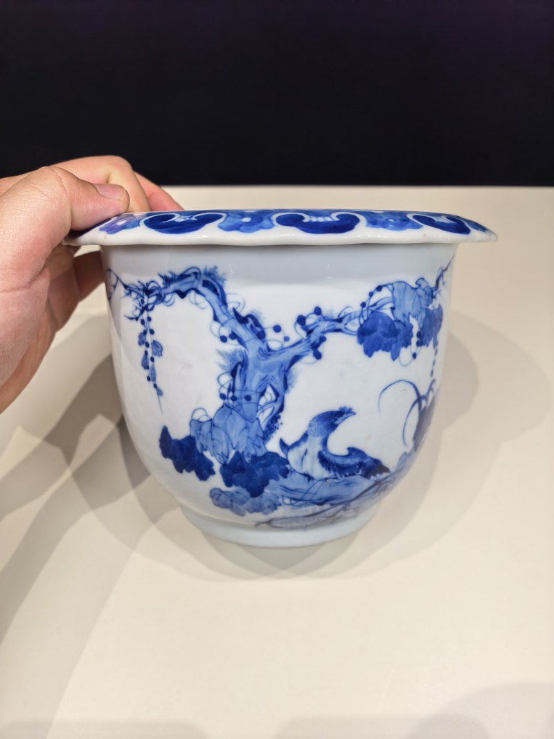 民国 王步风格青花花鸟纹花盆 - 图4