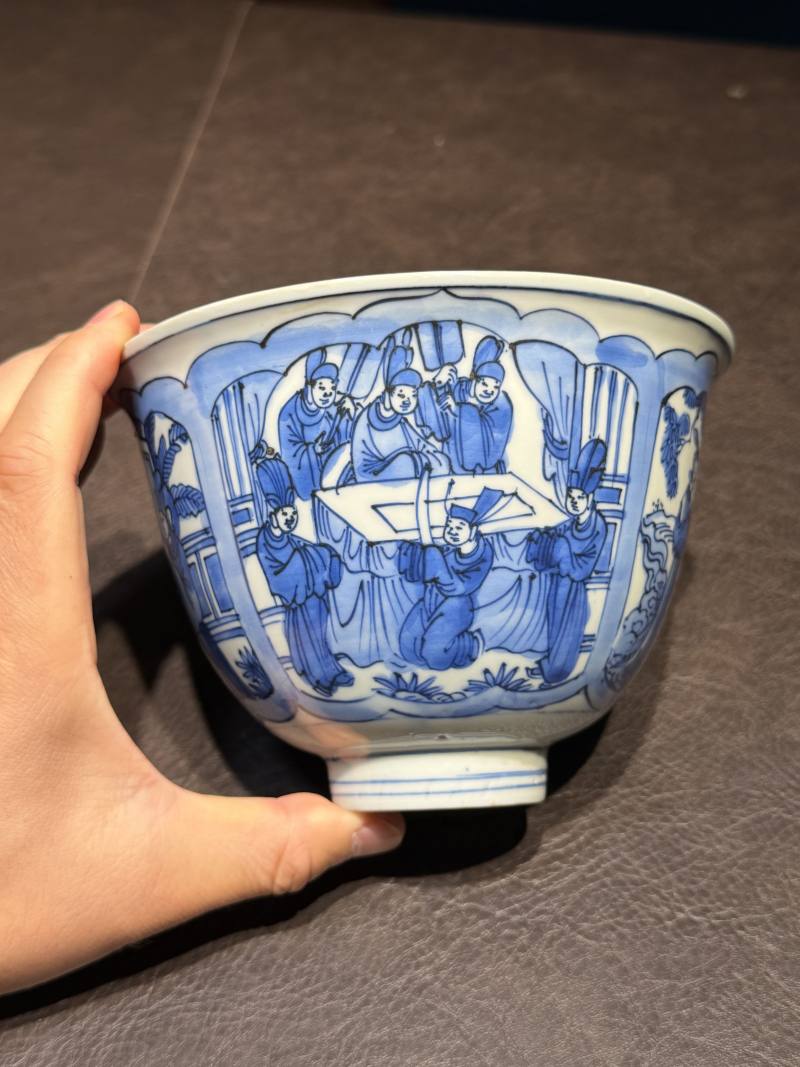 明嘉靖 青花开光人物故事图碗 - 图6