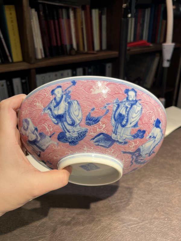 清道光 青花胭脂红彩八仙人物纹碗 - 图16