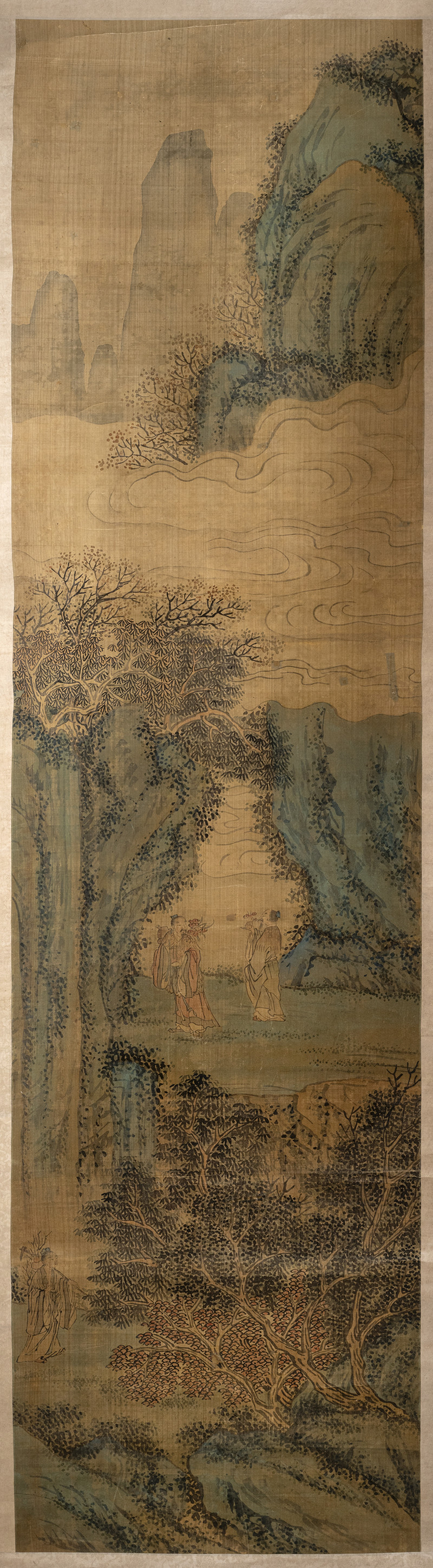 A set of four blue-green style landscape paintings