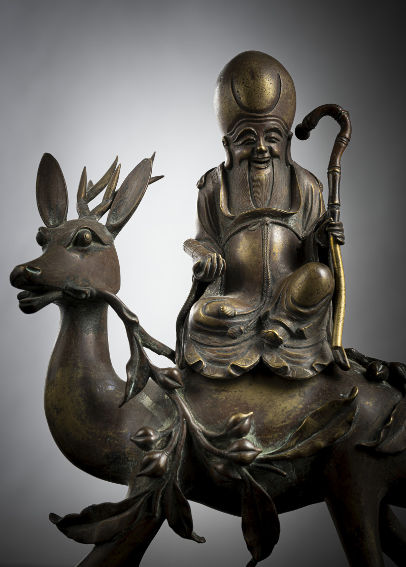 A well cast bronze censer of the Shoulao on a stag - 图4