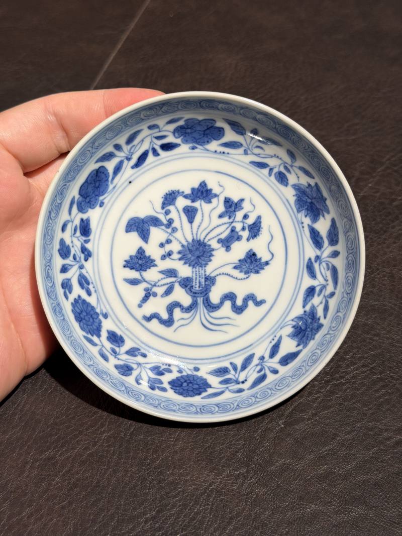 清同治 青花一束莲小盘 - 图7