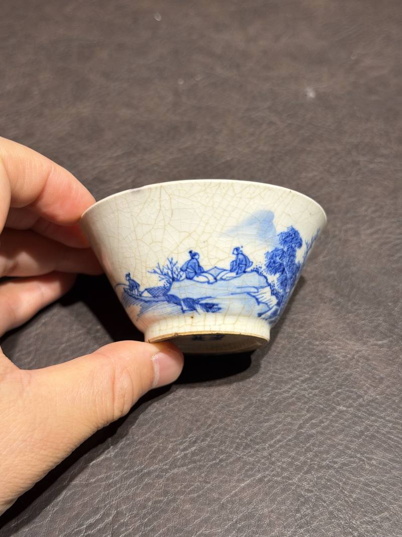 清康熙 青花“鹤鹿同春”若深杯一组三只 - 图37