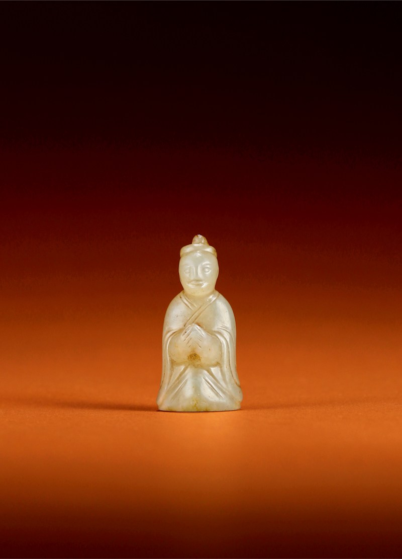 明·白玉雕人物把件