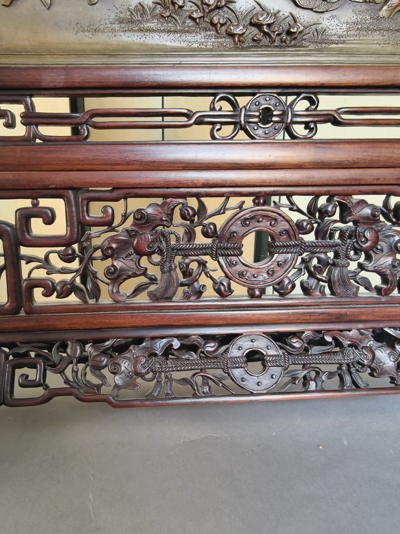 A fine carved Duan stone panel mounted as table screen - 图30