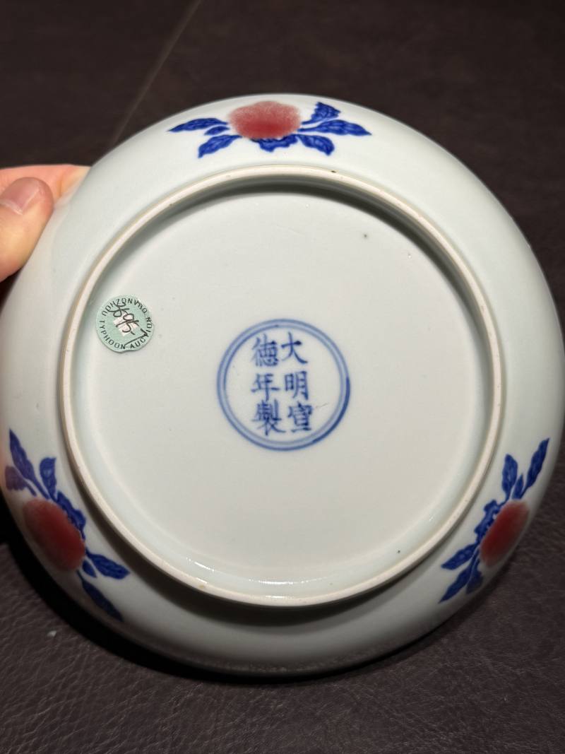 清雍正 安窑青花釉里红瑞果纹盘 - 图21