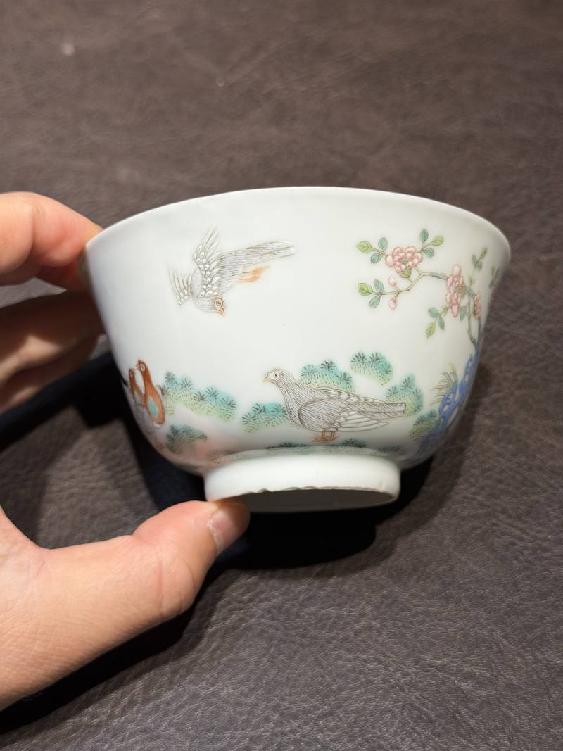 清道光 “宝善斋制”款粉鸟花鸟茶盅一对 - 图15