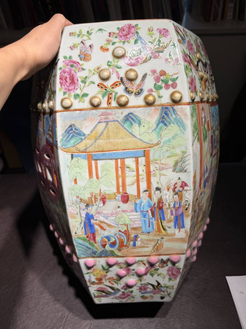 清道光 广彩“西厢记”故事瓷墩一对 - 图14
