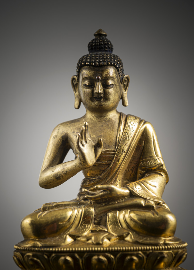A PART-GILT BRONZE FIGURE OF BUDDHA SHAKYAMUNI - 图3
