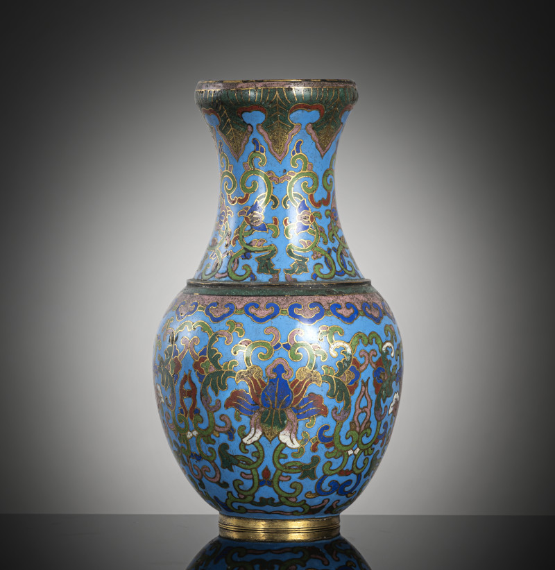 A small cloisonné-enamelled lotus vase