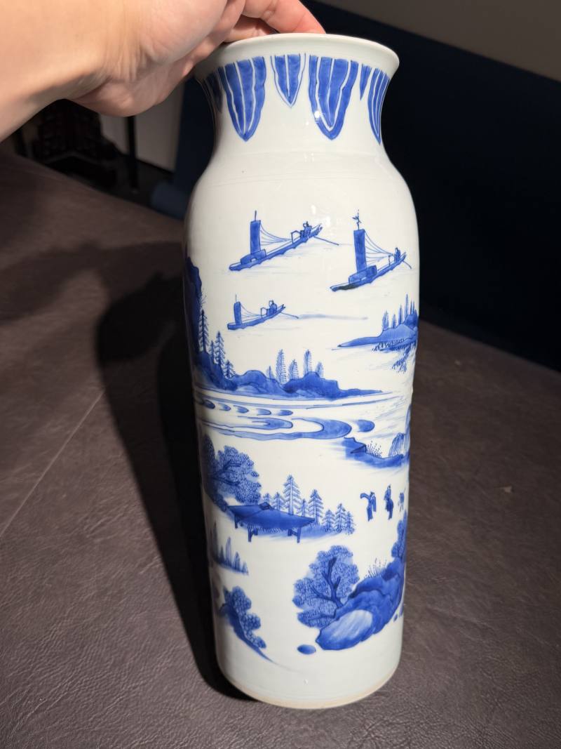 明崇祯 青花江西十景之“徐亭烟柳”图筒瓶 - 图4