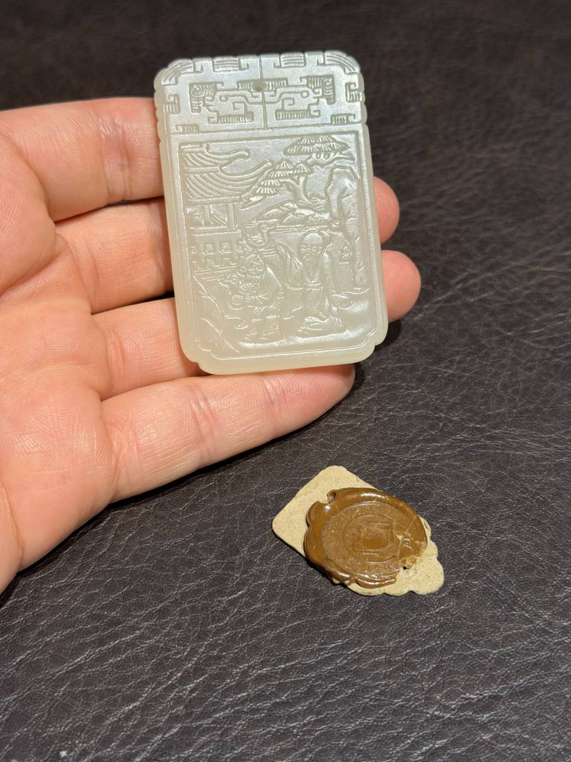 清乾隆 和田玉羲之爱鹅图诗文玉牌 - 图4