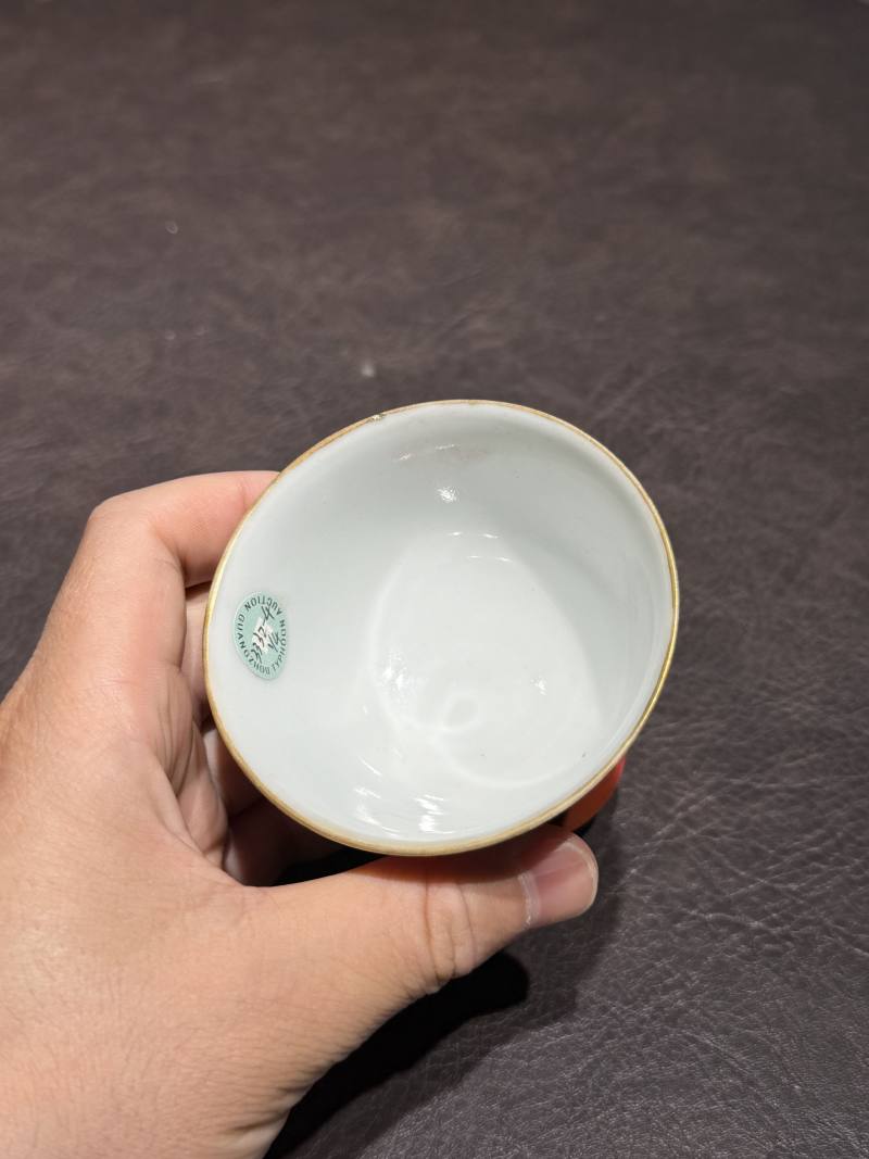 清雍正 胭脂釉高足杯一对（配木座） - 图22