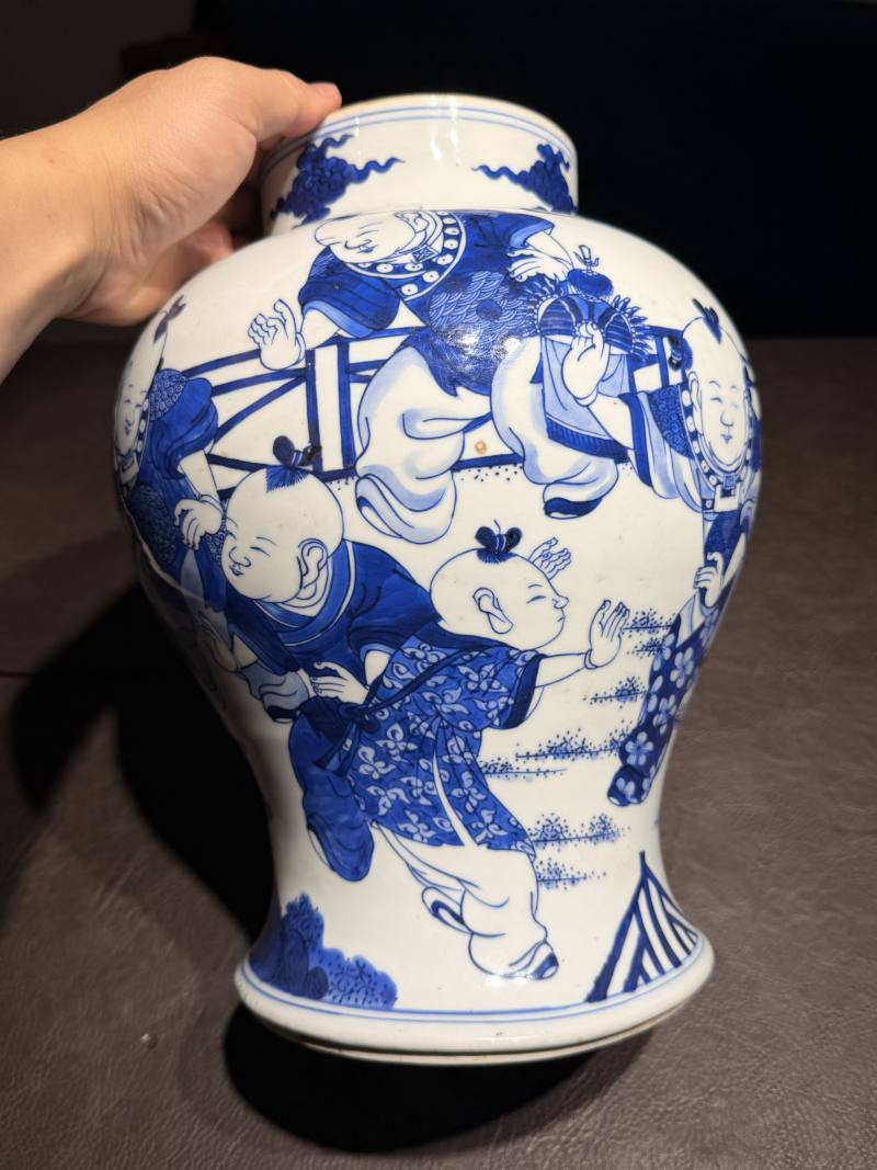 清康熙 青花婴戏图大罐 - 图6