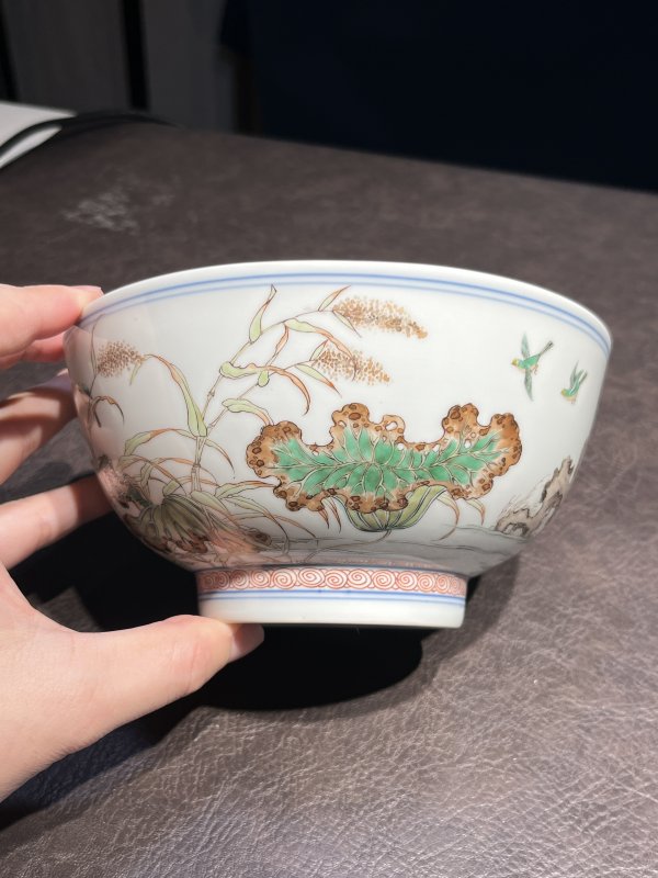 清康熙 五彩荷塘鸳鸯图碗 - 图26