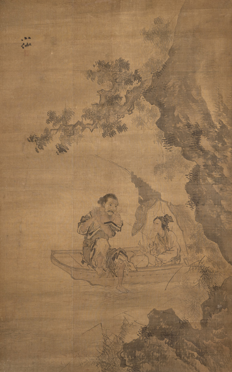 A Daoist and a woman with a child in a boat