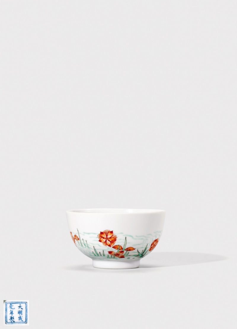 清雍正·粉彩落花流水图杯