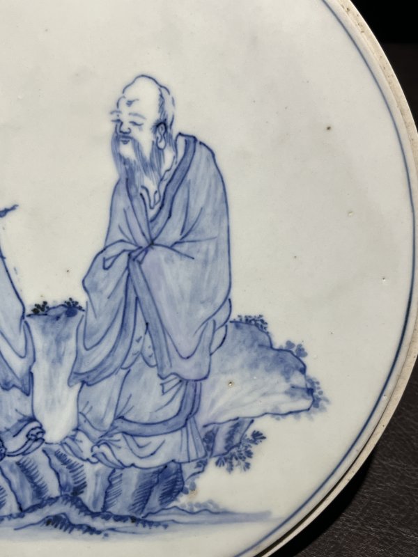 明成化 青花孔子问礼老聃图瓷板 - 图12