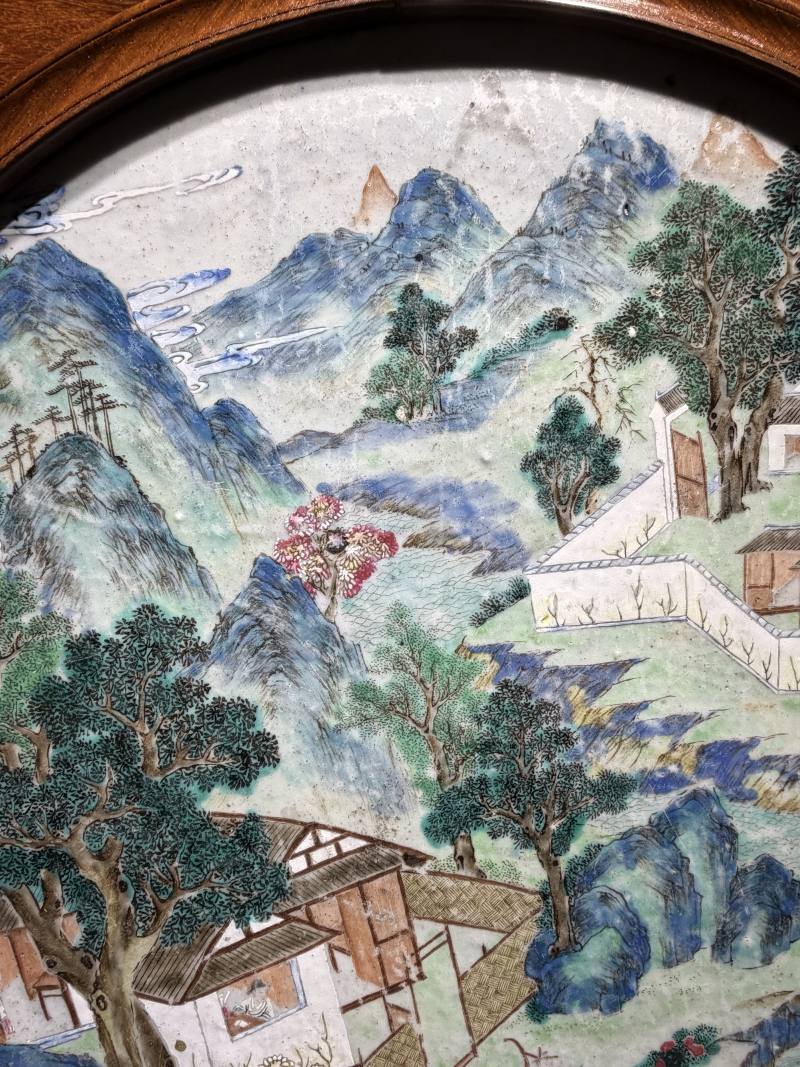 清乾隆 粉彩“渔樵耕读”图圆形瓷板 - 图11