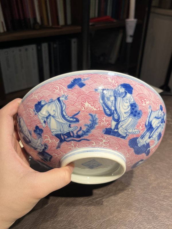 清道光 青花胭脂红彩八仙人物纹碗 - 图17