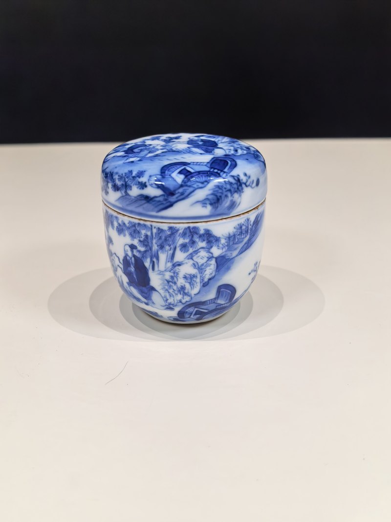 清中晚期 青花“卢仝清玩”烹茶图小茶叶罐 - 图4