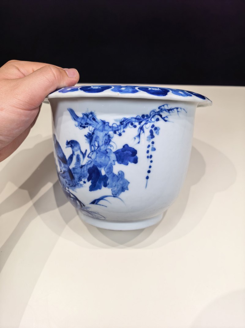 民国 王步风格青花花鸟纹花盆 - 图6