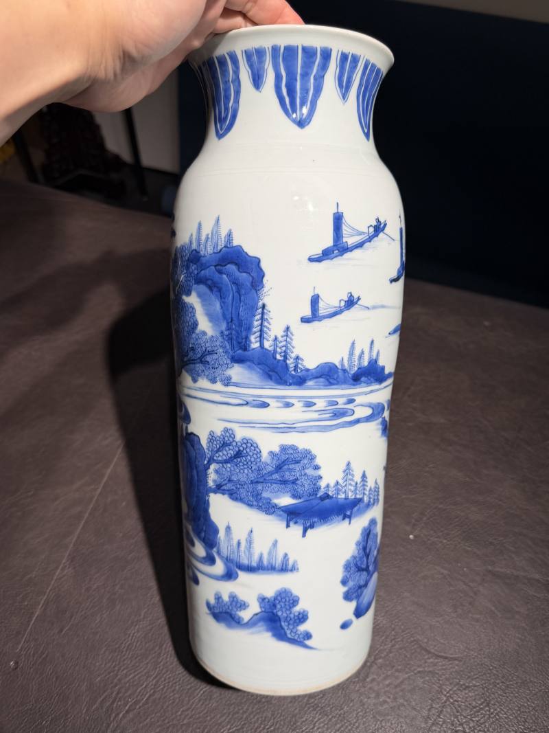 明崇祯 青花江西十景之“徐亭烟柳”图筒瓶 - 图5